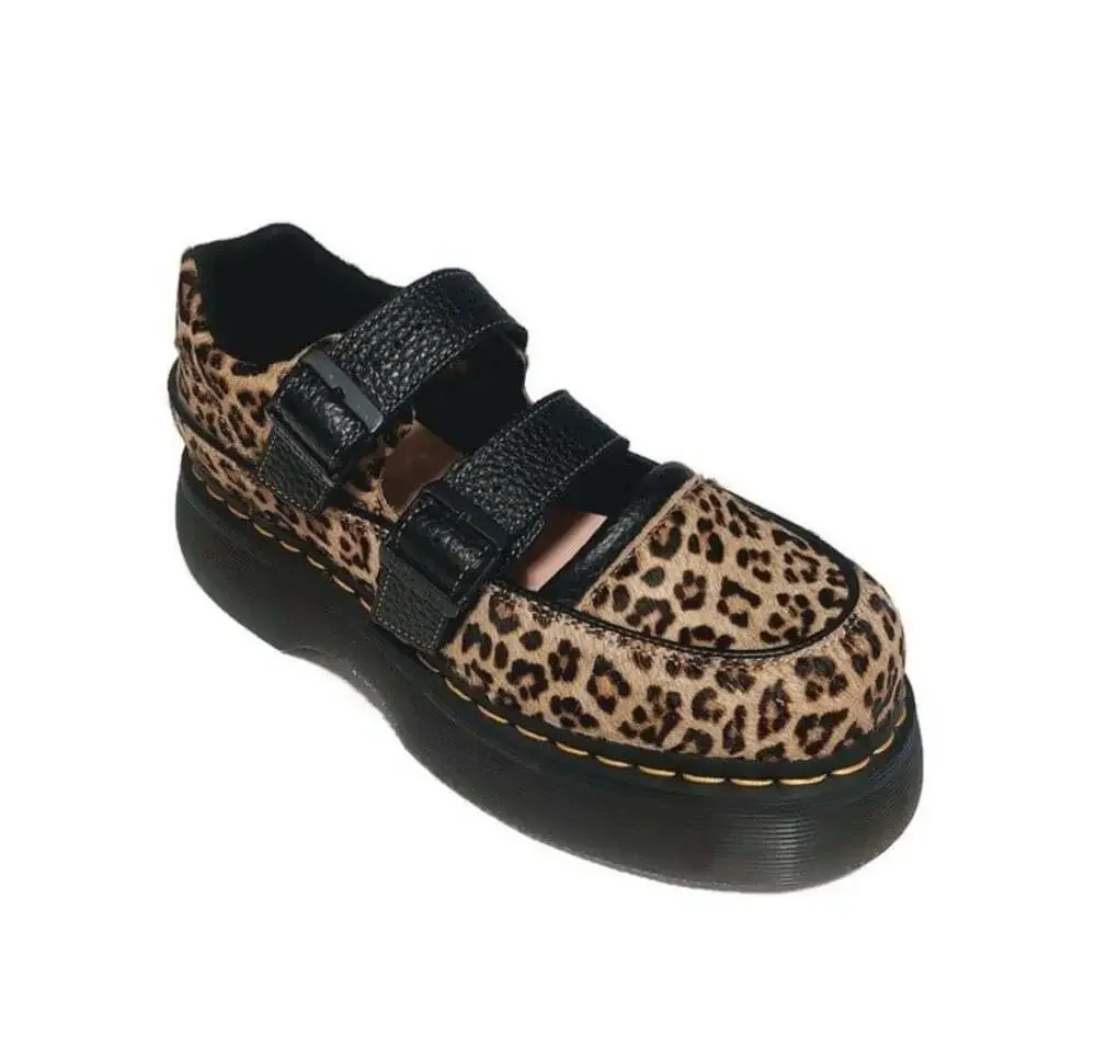 Dr Martens Buzz Leopard Print Mary Jane Platform Shoes Womens Size 6 EU 37 Docs